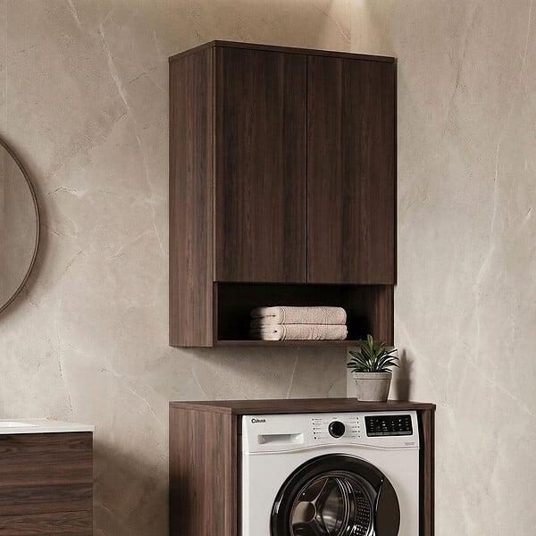 HABITAT ET JARDIN - Armoire de Salle de Bain "Bosco Lume 70" - 70 x 36 x 100 cm - Dark Walnut - large