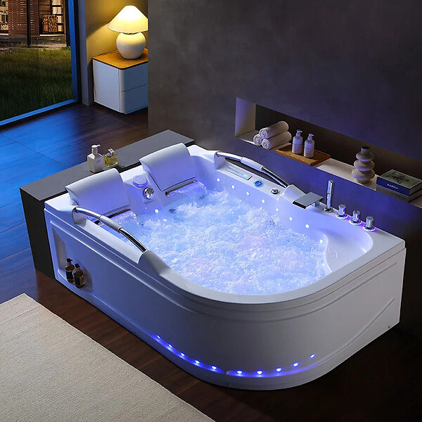 DISTRIBAIN - Baignoire Balnéo asymétrique VULCANO-D 56 jets Whirlpool - large
