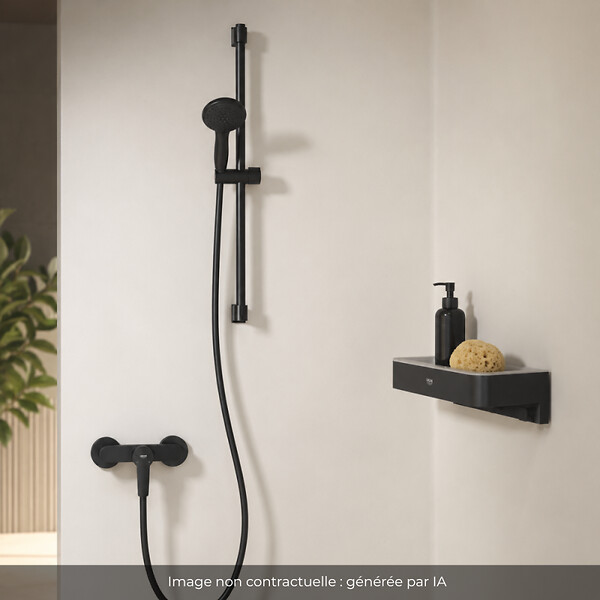 GROHE - Mitigeur douche mécanique start Black + Ensemble de douche 2 jets avec barre Noir + Panier douche - large