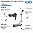 GROHE - Mitigeur douche mécanique start Black + Ensemble de douche 2 jets avec barre Noir + Panier douche - vignette