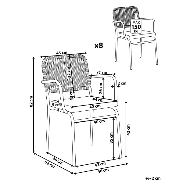 BELIANI - Lot de 8 chaises de jardin avec coussins TACENO Métal Blanc - large