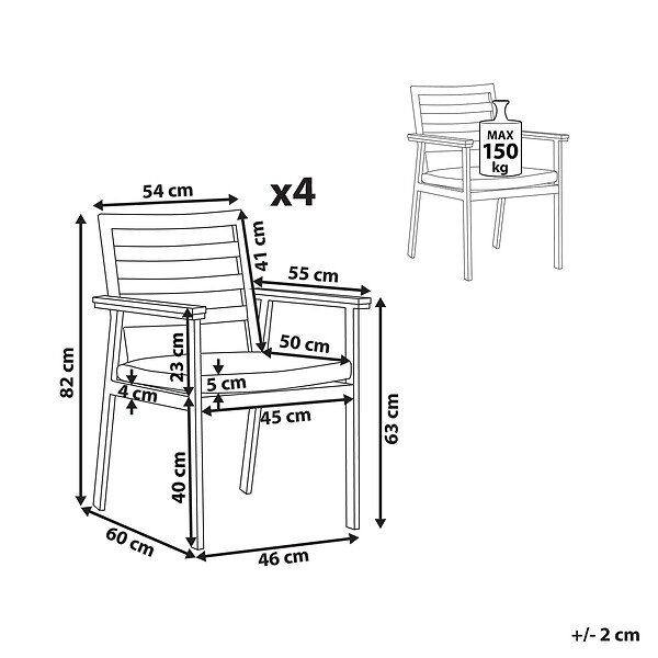 BELIANI - Lot de 4 chaises de jardin avec coussins CAVOLI Métal Beige - large