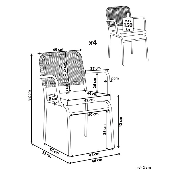 BELIANI - Lot de 4 chaises de jardin avec coussins TACENO Métal Blanc - large