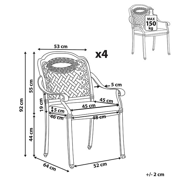 BELIANI - Lot de 4 chaises de jardin avec coussins MANFRIA Métal Marron foncé - large
