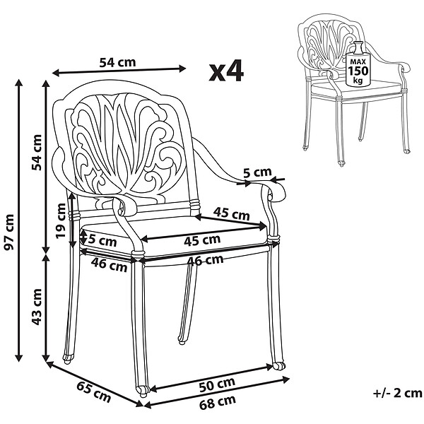 BELIANI - Lot de 4 chaises de jardin avec coussins ANCONA Métal Blanc cassé - large
