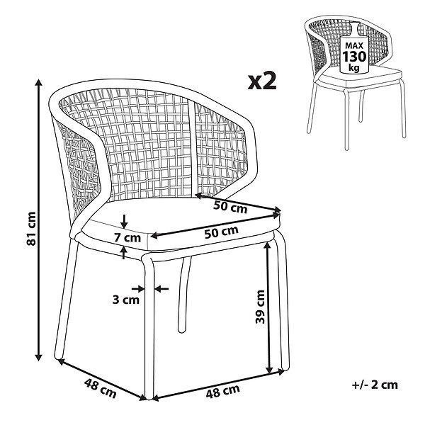 BELIANI - Lot de 2 chaises de jardin avec coussins PALMI Métal Gris - large