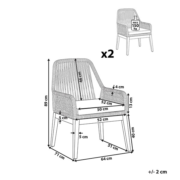 BELIANI - Lot de 2 chaises de jardin avec coussins OLBIA Blanc cassé - large