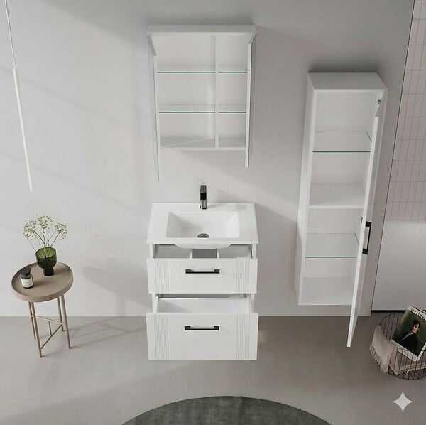 HABITAT ET JARDIN - Meuble Salle de Bain avec Miroir "Bari 60" - 60 x 16 x 66 cm - Matte White - large