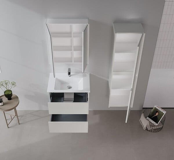 HABITAT ET JARDIN - Meuble Salle de Bain avec Miroir "Arno 60" - 60 x 16 x 66 cm - Cashmere - large