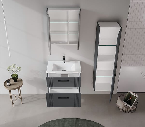 HABITAT ET JARDIN - Meuble Salle de Bain avec Miroir "Bari 60" - 60 x 16 x 66 cm - Matte Anthracite - large