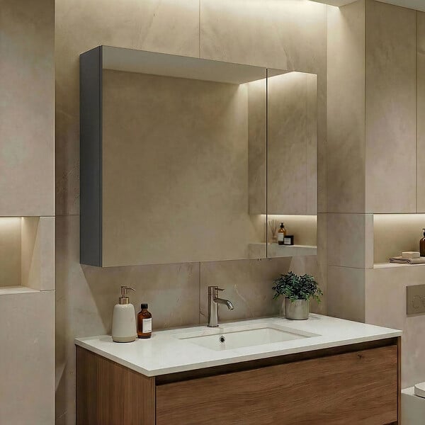 HABITAT ET JARDIN - Meuble Salle de Bain avec Miroir "Bari 80" - 75 x 16 x 66 cm - Matte Anthracite - large