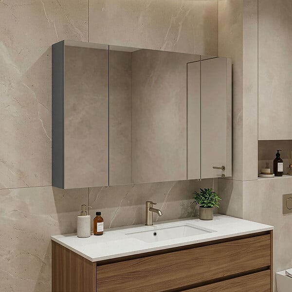 HABITAT ET JARDIN - Meuble Salle de Bain avec Miroir "Bari 100" - 97 x 16 x 66 cm - Matte Anthracite - large