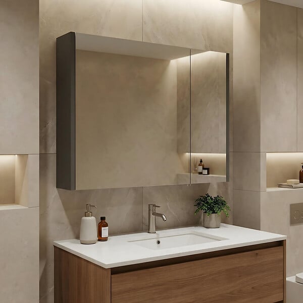 HABITAT ET JARDIN - Meuble Salle de Bain avec Miroir "Arno 80" - 79 x 16 x 66 cm - Grey / Anthracite - large