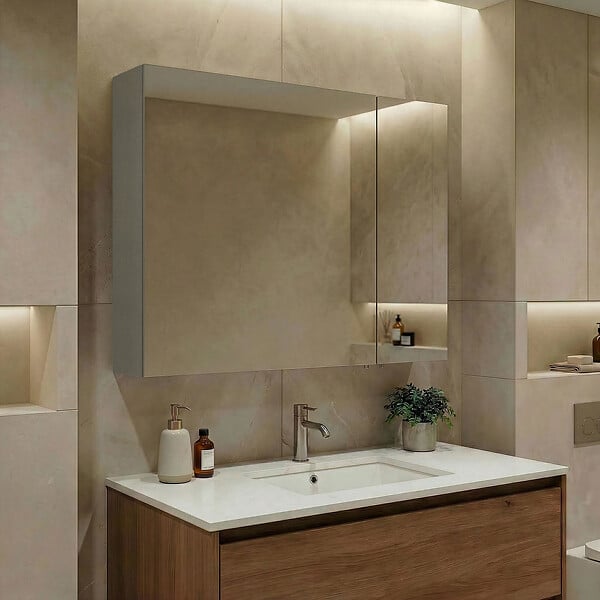 HABITAT ET JARDIN - Meuble Salle de Bain avec Miroir "Bari 80" - 75 x 16 x 66 cm - Matte Cashmere - large