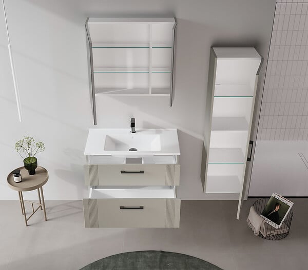 HABITAT ET JARDIN - Meuble Salle de Bain avec Miroir "Bari 80" - 75 x 16 x 66 cm - Matte Cashmere - large