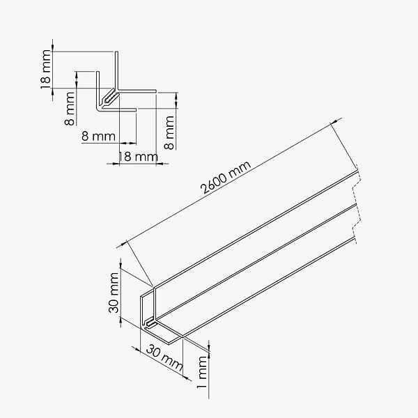 TECNOPROFILS - Profil d'Angle PVC Clipsable 8 mm - Longueur 2.60 m - Blanc - large