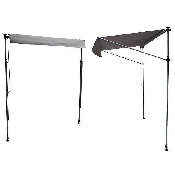HAPPY GARDEN - Store banne pour balcon CHENE 2 × 1,2m - Toile grise et structure grise - large