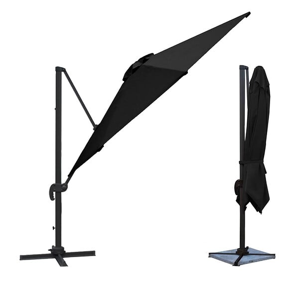 HAPPY GARDEN - Parasol déporté MOLOKAI carré 3x3m noir + housse - large