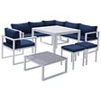 HAPPY GARDEN - Salon de jardin modulable IBIZA en tissu bleu 7 places - aluminium blanc - vignette