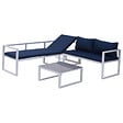 HAPPY GARDEN - Salon de jardin modulable IBIZA en tissu bleu 7 places - aluminium blanc - vignette