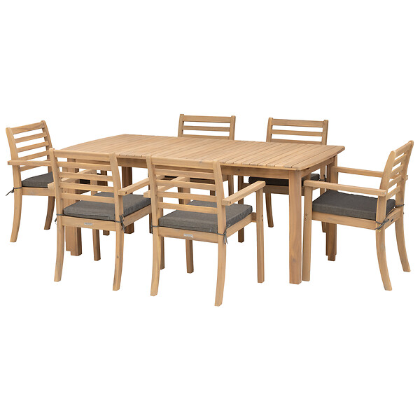 HAPPY GARDEN - Salon de jardin extensible 180/240cm PADAR en acacia massif 8 places - coussins gris - large