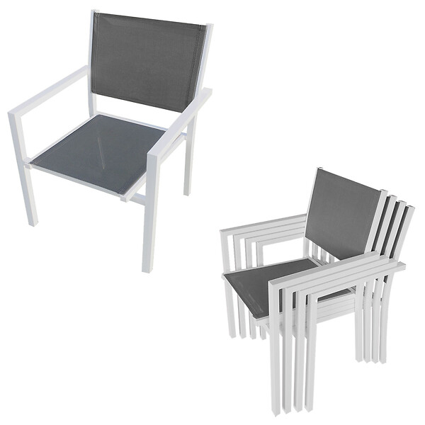 HAPPY GARDEN - Salon de jardin FIRENZE extensible en textilène gris 8 places - aluminium blanc - large