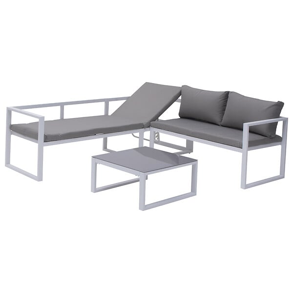 HAPPY GARDEN - Salon de jardin modulable IBIZA en tissu gris 4 places - aluminium blanc - large