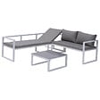 HAPPY GARDEN - Salon de jardin modulable IBIZA en tissu gris 4 places - aluminium blanc - vignette