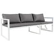 HAPPY GARDEN - Salon de jardin modulable IBIZA en tissu gris 4 places - aluminium blanc - vignette