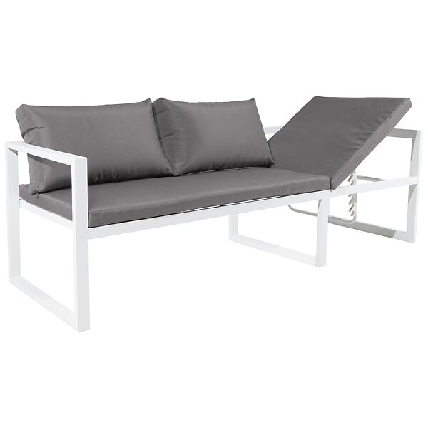 HAPPY GARDEN - Salon de jardin modulable IBIZA en tissu gris 4 places - aluminium blanc - large