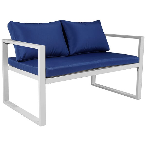 HAPPY GARDEN - Salon de jardin IBIZA en tissu bleu 4 places - aluminium blanc - large