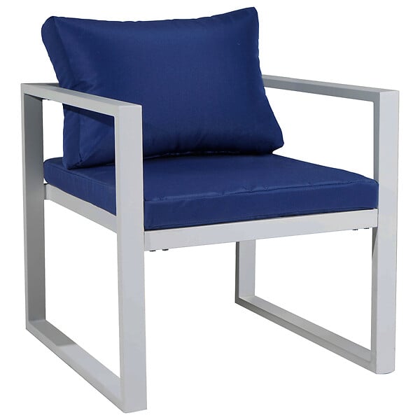 HAPPY GARDEN - Salon de jardin IBIZA en tissu bleu 4 places - aluminium blanc - large