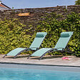 HAPPY GARDEN - Lot de 2 transats GALAPAGOS en textilène vert d'eau - aluminium gris anthracite - vignette