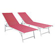 HAPPY GARDEN - Lot de 2 bains de soleil pliants SICILIA en textilène rose - structure blanche - vignette
