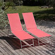 HAPPY GARDEN - Lot de 2 bains de soleil pliants SICILIA en textilène rose - structure blanche - vignette