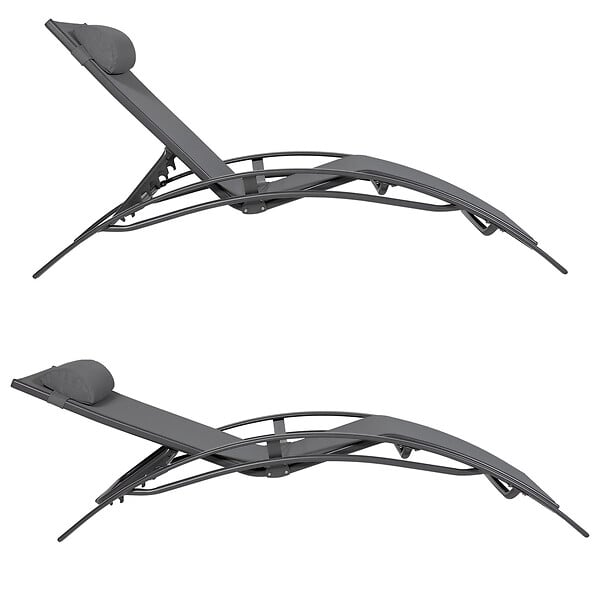 HAPPY GARDEN - Lot de 2 transats GALAPAGOS en textilène gris - aluminium gris anthracite - large