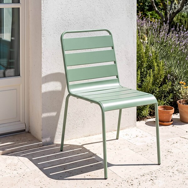 OVIALA - Chaise de jardin en métal vert sauge - Palavas - large