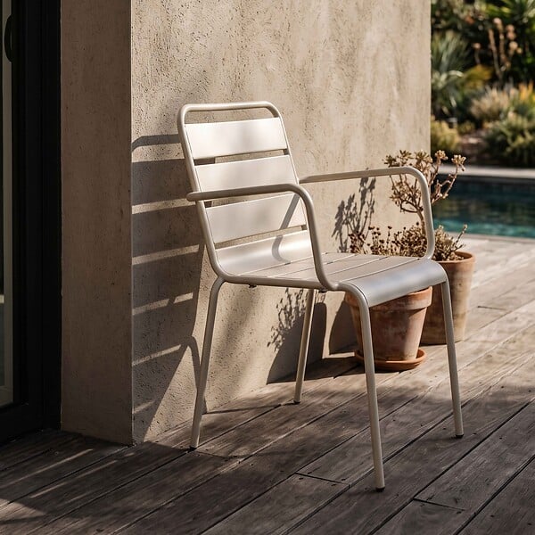 OVIALA - Fauteuil de jardin en métal ivoire - Palavas - large