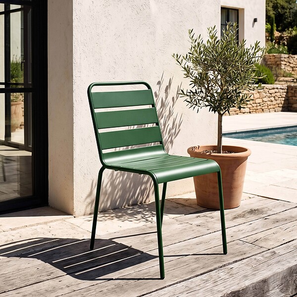 OVIALA - Chaise de jardin en métal vert forêt - Palavas - large