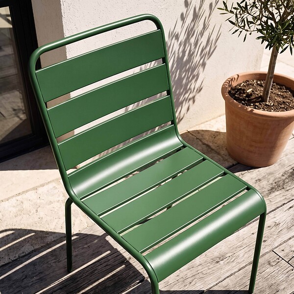 OVIALA - Chaise de jardin en métal vert forêt - Palavas - large