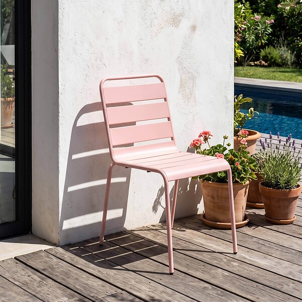 OVIALA - Chaise de jardin en métal rose poudré - Palavas - large