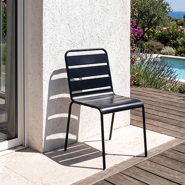 OVIALA - Chaise de jardin en métal noir - Palavas - large