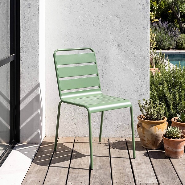 OVIALA - Chaise de jardin en métal vert cactus - Palavas - large