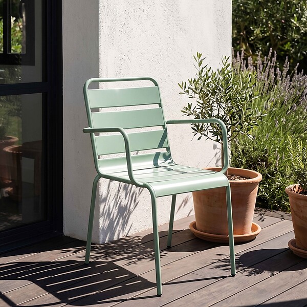 OVIALA - Fauteuil de jardin en métal vert sauge - Palavas - large