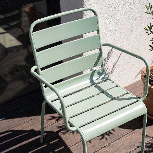 OVIALA - Fauteuil de jardin en métal vert sauge - Palavas - large