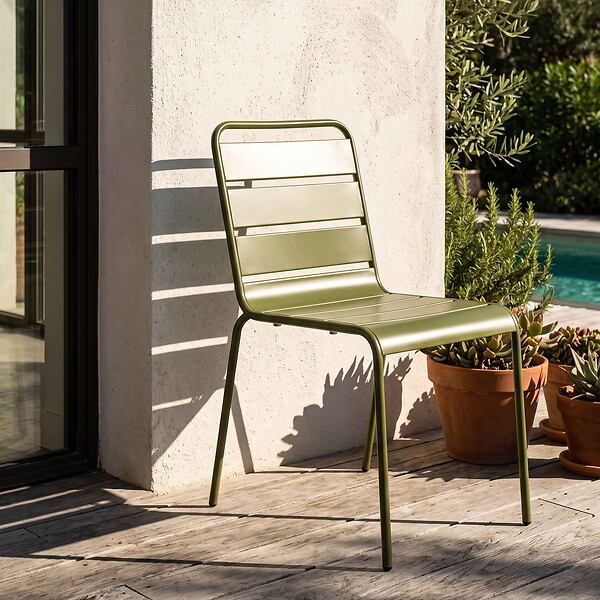 OVIALA - Chaise de jardin en métal vert kaki - Palavas - large