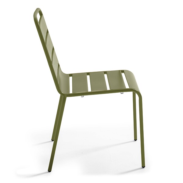 OVIALA - Chaise de jardin en métal vert kaki - Palavas - large
