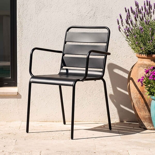 OVIALA - Fauteuil de jardin en métal noir - Palavas - large