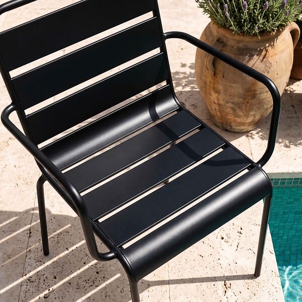 OVIALA - Fauteuil de jardin en métal noir - Palavas - large
