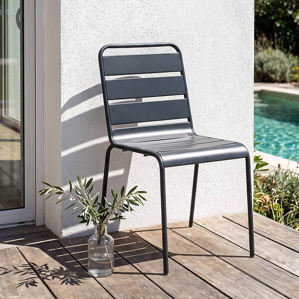 OVIALA - Chaise de jardin en métal gris anthracite - Palavas - large